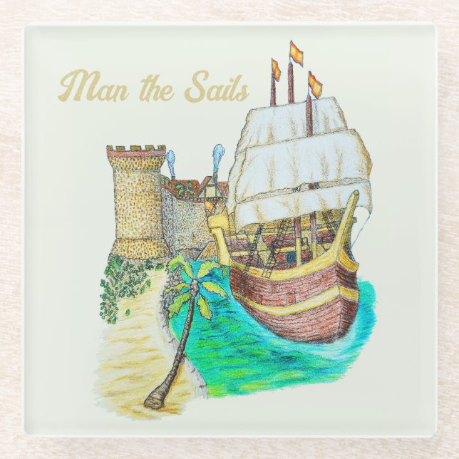 Port Galleon Glass Coaster (Front)