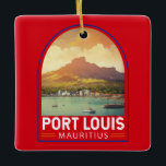Port Louis Mauritius Travel Art Vintage Ceramic Ornament<br><div class="desc">Port Louis retro vector travel design. Port Louis is the capital city of Mauritius,  in the Indian Ocean.</div>