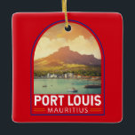 Port Louis Mauritius Travel Art Vintage Ceramic Ornament<br><div class="desc">Port Louis retro vector travel design. Port Louis is the capital city of Mauritius,  in the Indian Ocean.</div>