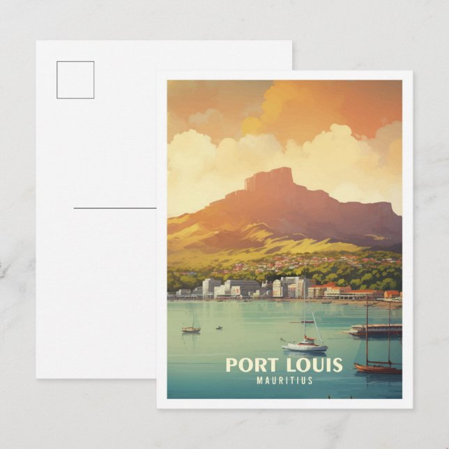 Port Louis Mauritius Vintage Travel Illustration Postcard (Front/Back)