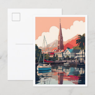 Port Louis Mauritius Vintage Travel Illustration Postcard