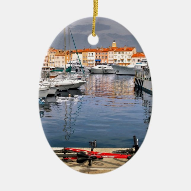 Port of Saint-Tropez in France Ceramic Tree Decoration (Front)