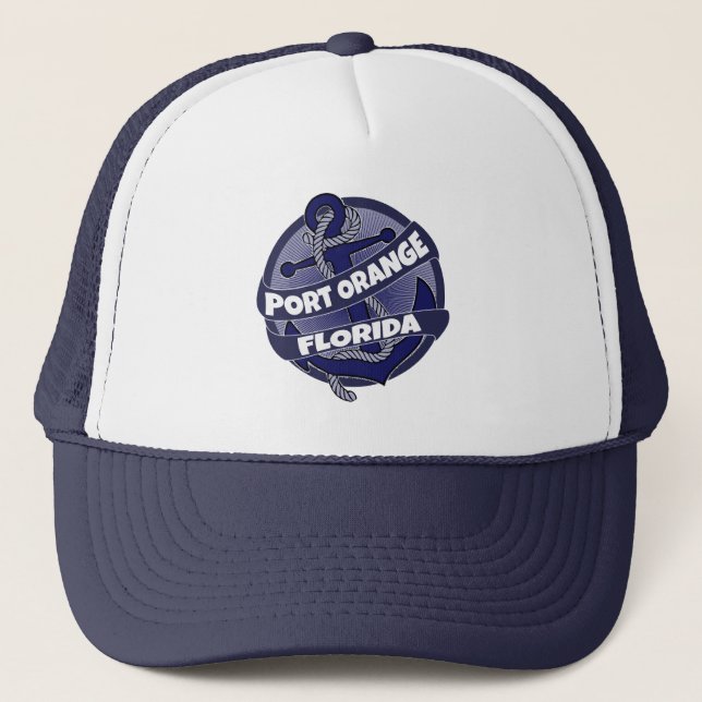 Port Orange Florida anchor swirl trucker hat (Front)