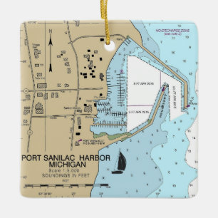 Port Sanilac Michigan Nautical Chart Ceramic Ornament