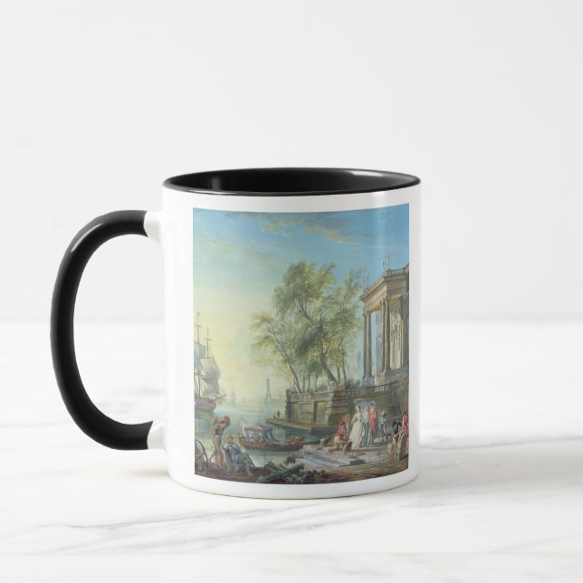 Port Scene with Setting Sun (oil on canvas) Mug (Left)
