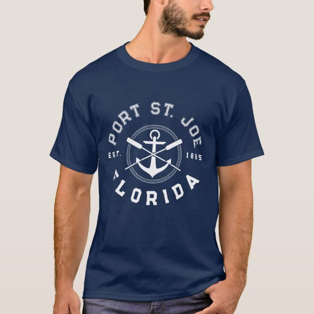 Port St. Joe Florida Beaches Navy Oars Anchor T-Shirt (Front)