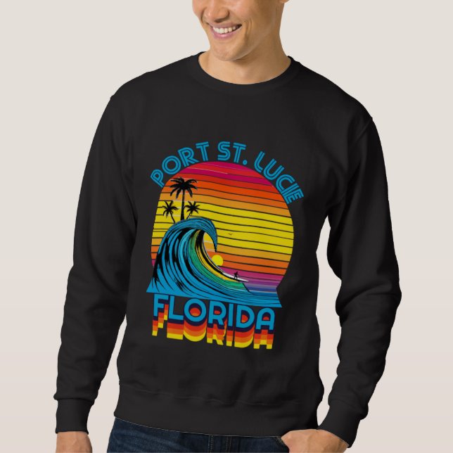 Port St Lucie Florida Retro Throwback Surf & Beach Sweatshirt (Front)