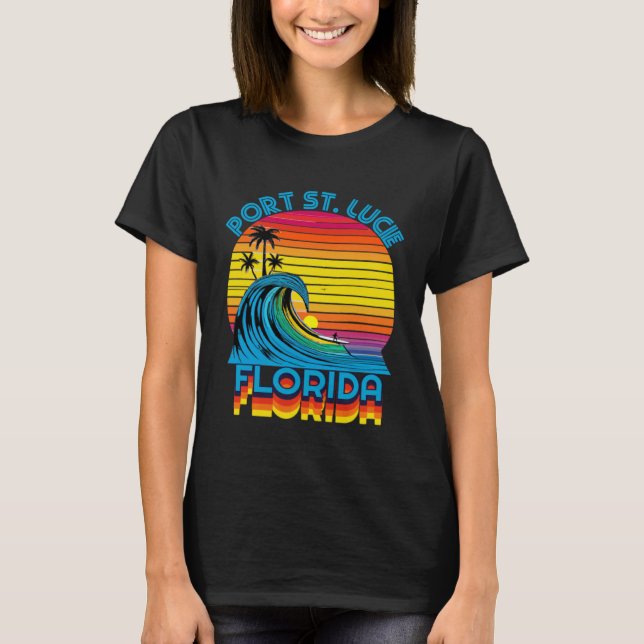 Port St Lucie Florida Retro Throwback Surf & Beach T-Shirt (Front)