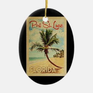 Port St Lucie Palm Tree Vintage Travel Ceramic Tree Decoration