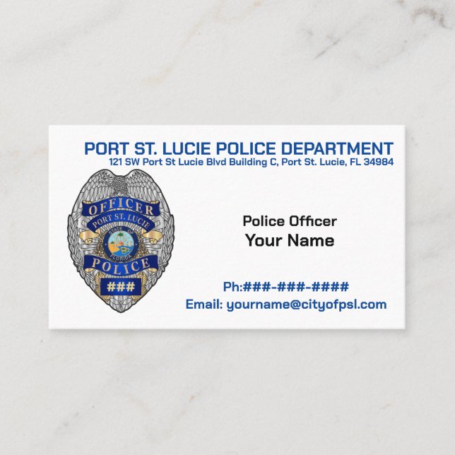 Port St. Lucie Police Officer PSLPD Business Car Card (Front)
