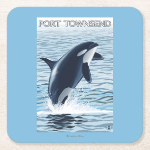 Port Townsend, WashingtonOrca Jumping Square Paper Coaster