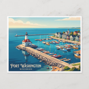 Port Washington Lighthouse Wisconsin Postcard