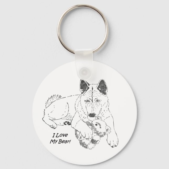 portait of cute akita with teddy bear dog key ring (Front)