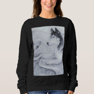 Portait Of Husky And Motorbike  Mountain Road Blac Sweatshirt