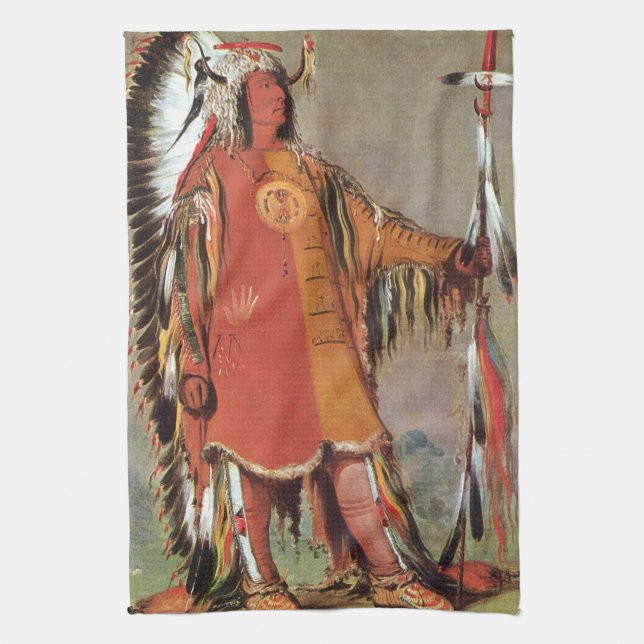 Portait of Indian Chief Mato-Tope by George Catlin Tea Towel (Vertical)