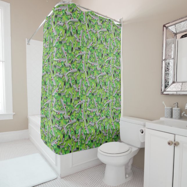 Portal Gun Pattern Shower Curtain (In Situ)