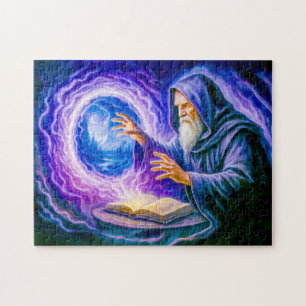 Portal-opening mage in oil painted fantasy jigsaw puzzle