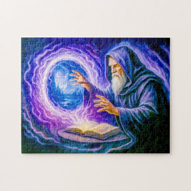 Portal-opening mage in oil painted fantasy jigsaw puzzle (Horizontal)