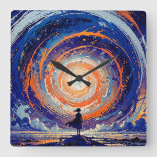 Portal Vortex - Lone Silhouette Fantasy Art Square Wall Clock