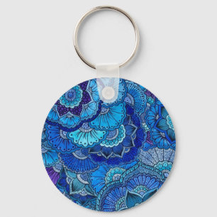 porte clé motif mehndi mandala bleu key ring
