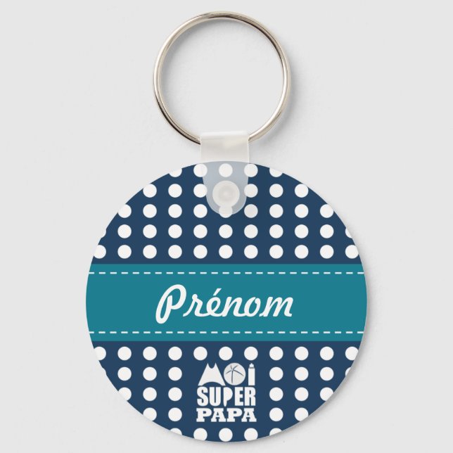 Porte-clés Bleu-Turquoise & prénom -Moi Super Papa Key Ring (Front)