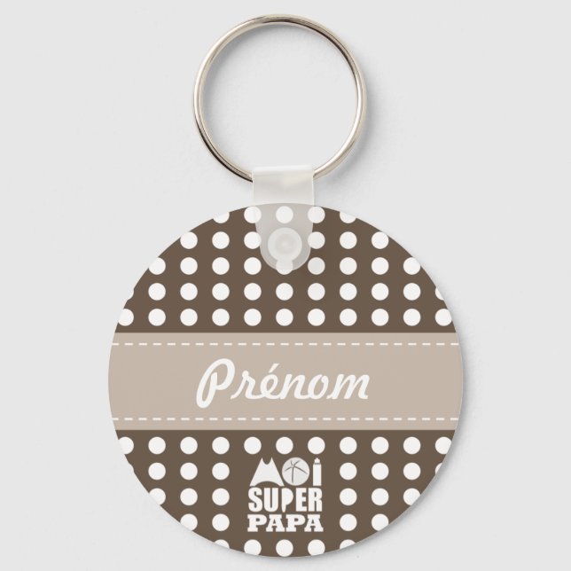 Porte-clés Marron-Sable & prénom -Moi Super Papa Key Ring (Front)