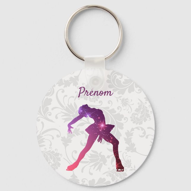 Porte-clés pour patineuse - Silhouette Rose Violet Key Ring (Front)