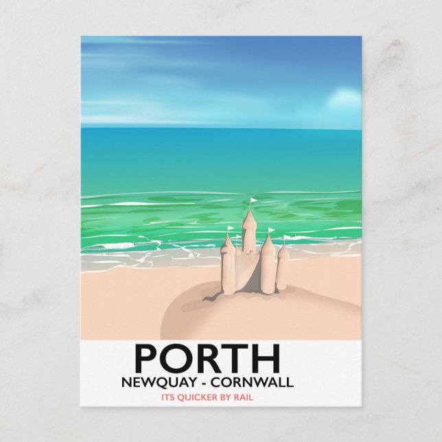 Porth Newquay Sandcastle travel print Postcard (Front)