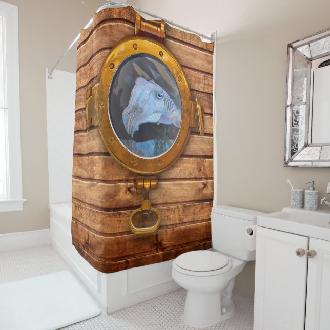 Porthole Cuttlefish Shower Curtain (In Situ)