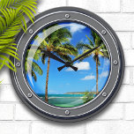 Porthole to Paradise Wall Clock<br><div class="desc">Fun tropical,  nautical decor theme "porthole window" wall clock.</div>