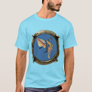 Porthole View of a SCUBA Diver Riding a Huge Squid T-Shirt