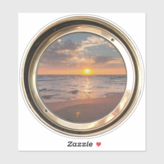 porthole with sunset