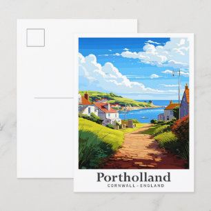 Portholland Cornwall Vintage Travel Illustration Postcard