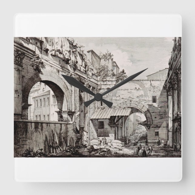Portico of Octavia Rome Black and White Art Square Wall Clock (Front)