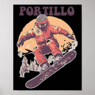 Portillo Chile Retro Snowboard Poster