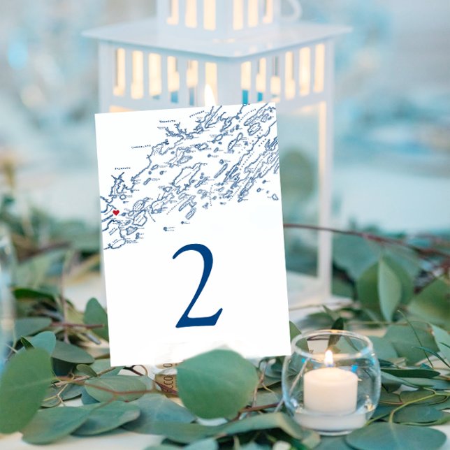 Portland Casco Bay Map Elegant Navy Wedding Table Number (These Portland Maine wedding table numbers are perfect for your Casco Bay destination wedding.
)