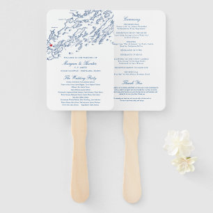 Portland Casco Bay Map Wedding Program Elegant Hand Fan