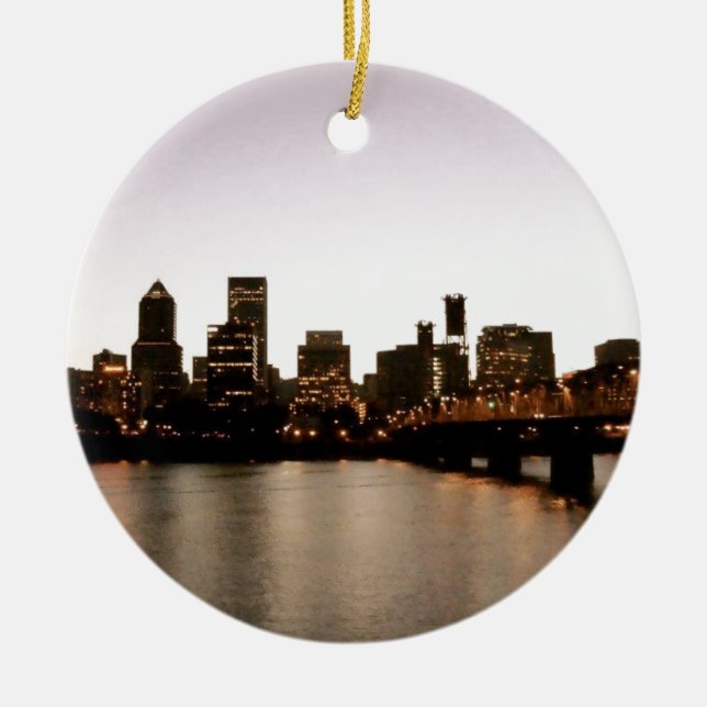 Portland Cityscape Ceramic Tree Decoration (Front)