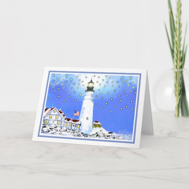 Portland Head Light by Brigid O'Neill Hovey Holiday Card (Front)