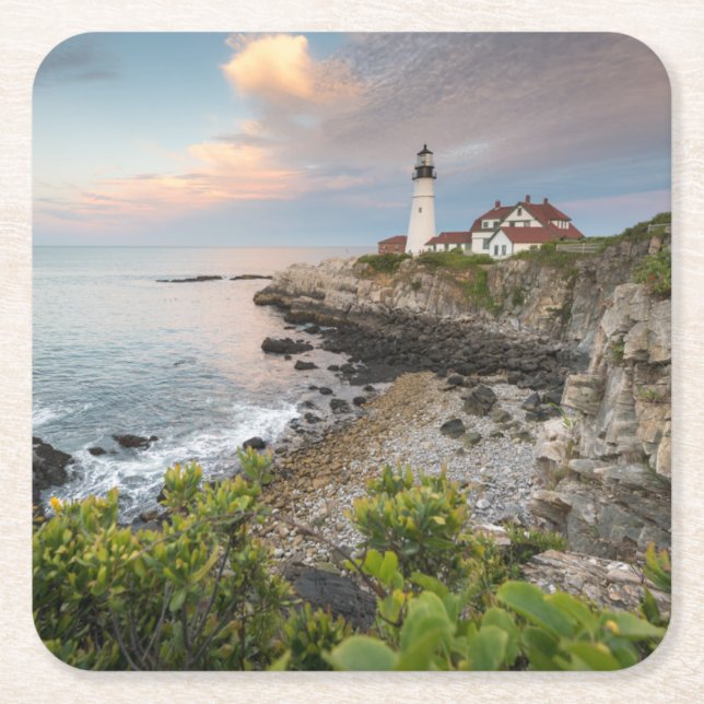 Portland Head Light | Cape Elizabeth, ME Square Paper Coaster (Front)
