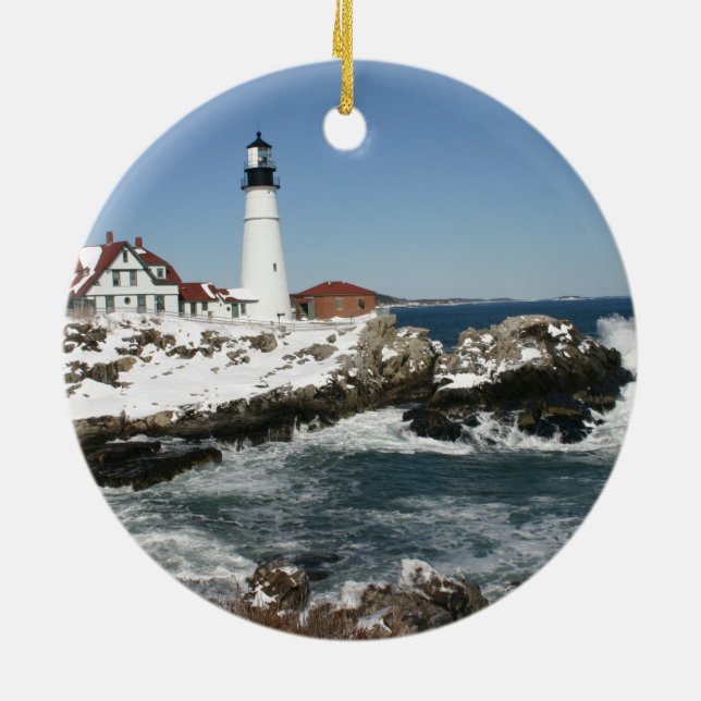 Portland Head Light  Ceramic Tree Decoration (Back)