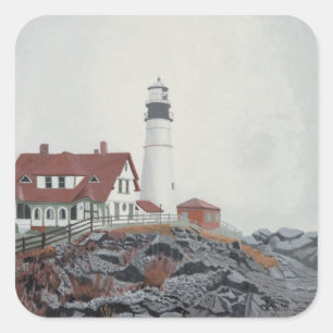 Portland Head Light in Fog Square Sticker