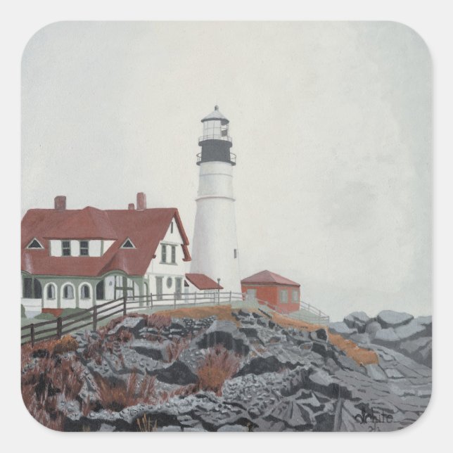 Portland Head Light in Fog Square Sticker (Front)