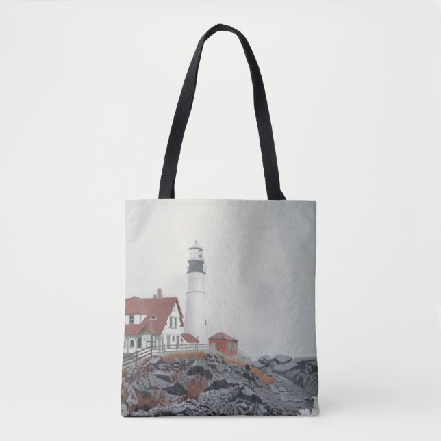 Portland Head Light in Fog Tote Bag (Front)
