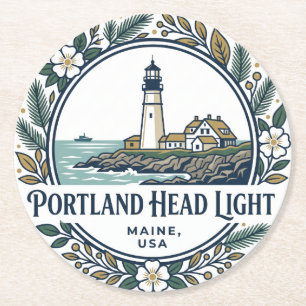 Portland Head Light Maine Round Paper Coaster