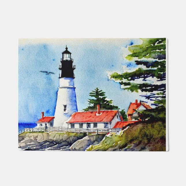 Portland Head Light Maine Watercolor   Doormat (Front)