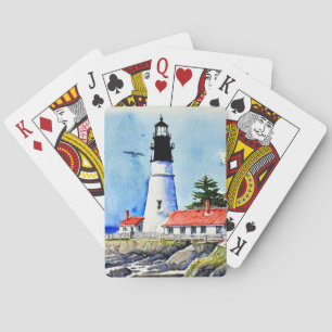 Portland Head Light Maine Watercolor Playing Cards