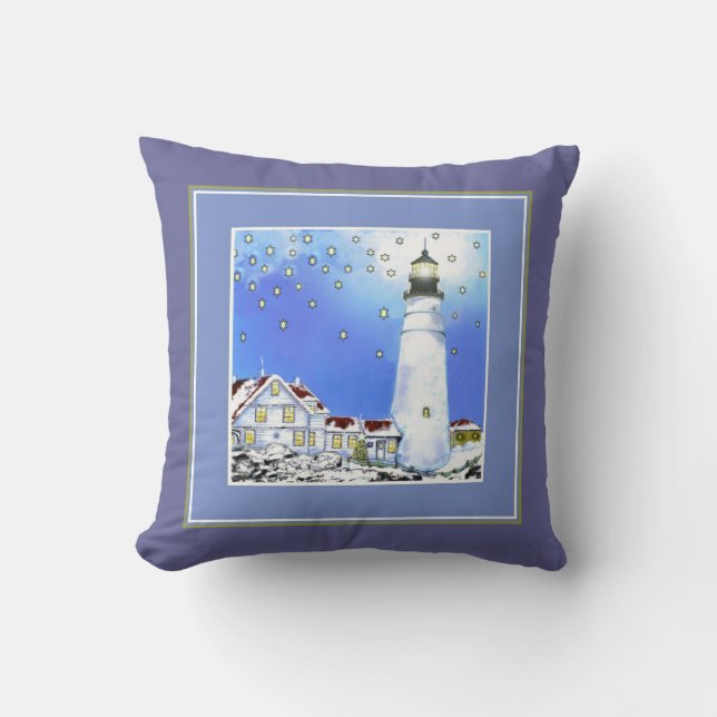Portland Head Light Pillow by Bonhovey (Front)