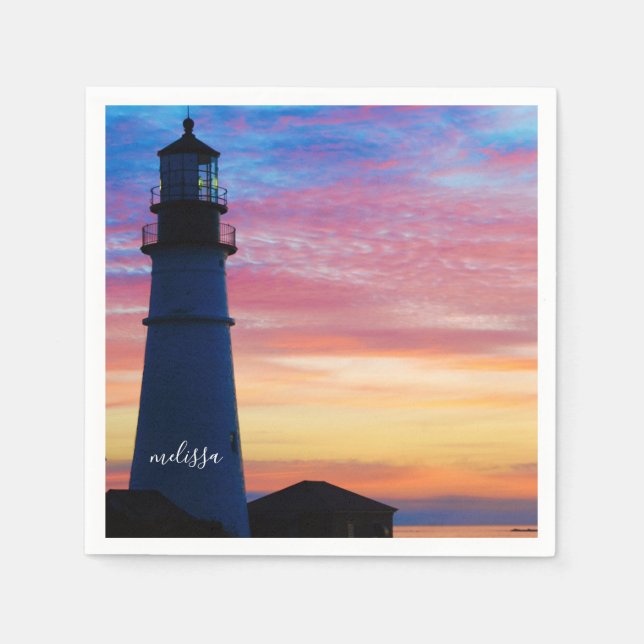 Portland Head Light Sunrise Maine Lighthouse Napkin (Front)