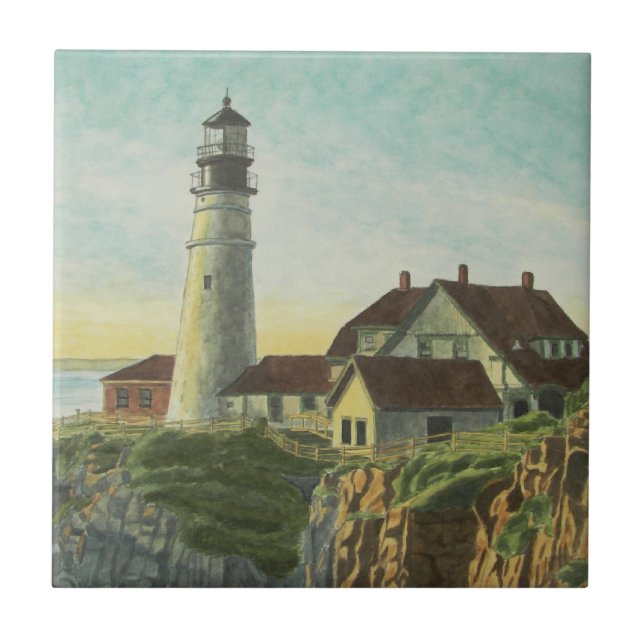 Portland Head Light Watercolor Tile (Front)